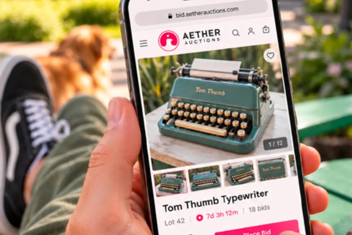 Placing a bid on a typewriter lot on the Aether bidding site