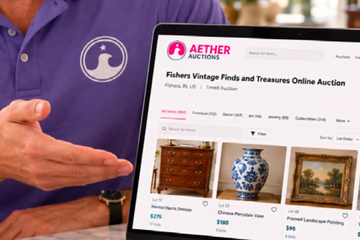 Walking a client through the online auction catalog on a laptop
