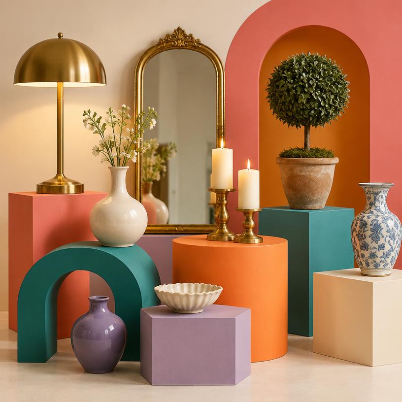 Decor: Lamps, mirrors, candles, and wall accents
